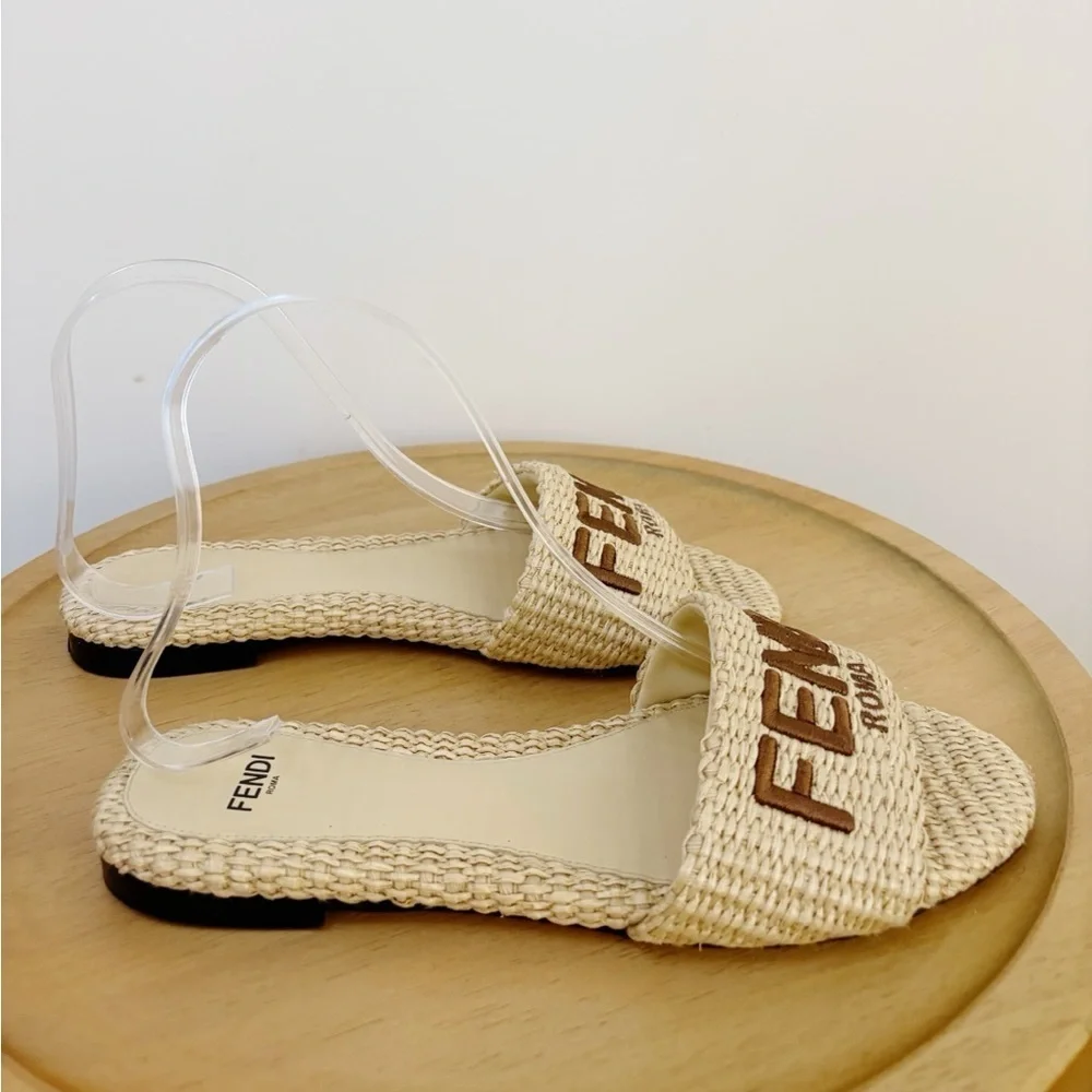 Fendi Signature Raffia Slip On Slides - Picture 3 of 6